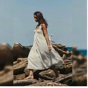 NWOT Free People X Free Est Poppy Cotton Seersucker Midi Dress Large Gray